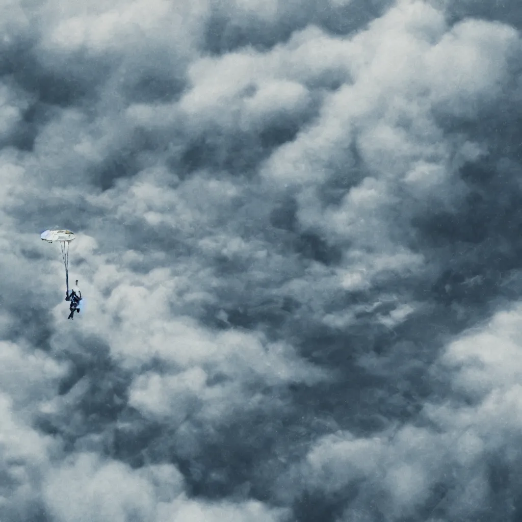 Image similar to a scubadiver floating above the clouds, closeup, digital illustration