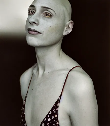 Image similar to a high quality, high detail, portrait of an attractive non - binary bald person by cig harvey