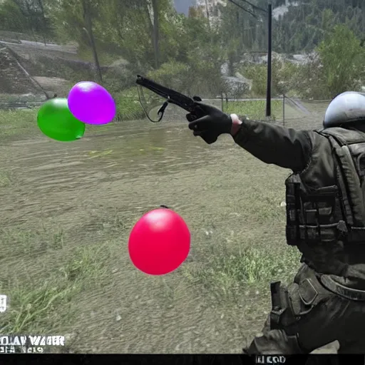 Image similar to Water balloons in Modern Warfare game. 4k