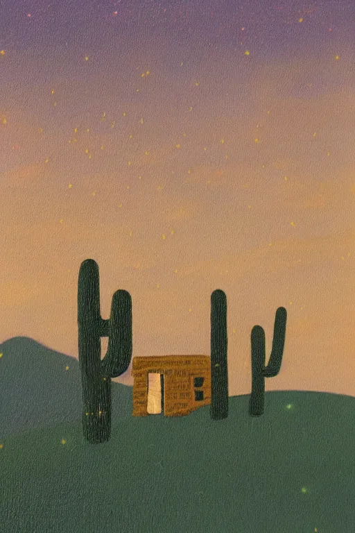 Image similar to a painting of an alpaca shaped building standing in the desert of pastel fethers lit by small fireflies