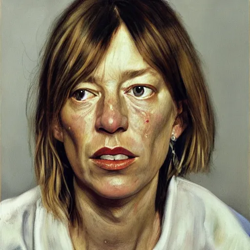 Prompt: high quality high detail painting by lucian freud, hd, portrait of kim gordon, photorealistic lighting