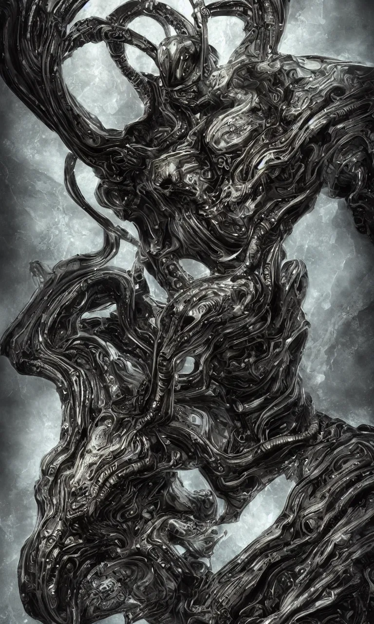 Image similar to engineer prometheus face by Artgerm, xenomorph alien, highly detailed, symmetrical long head, smooth marble surfaces, detailed ink illustration, raiden metal gear, cinematic smooth stone, deep aesthetic, concept art, post process, 4k, carved marble texture and silk cloth, latex skin, highly ornate intricate details, prometheus, evil, moody lighting, hr geiger, hayao miyazaki, indsutrial Steampunk