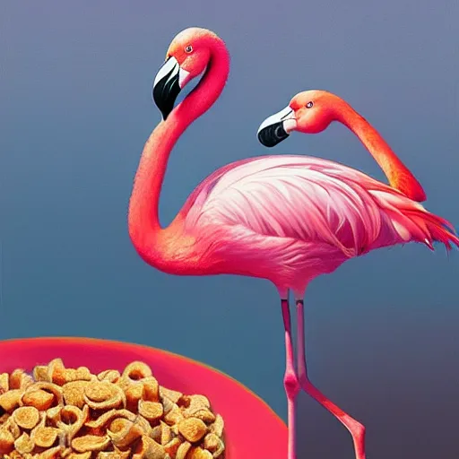 Image similar to a flamingo as a bowl of cereal, detailed, centered, digital painting, artstation, concept art, donato giancola, joseph christian leyendecker, wlop, boris vallejo, breathtaking, 8 k resolution, extremely detailed, beautiful, establishing shot, artistic, hyperrealistic, beautiful face, octane render, cinematic lighting, dramatic lighting, masterpiece