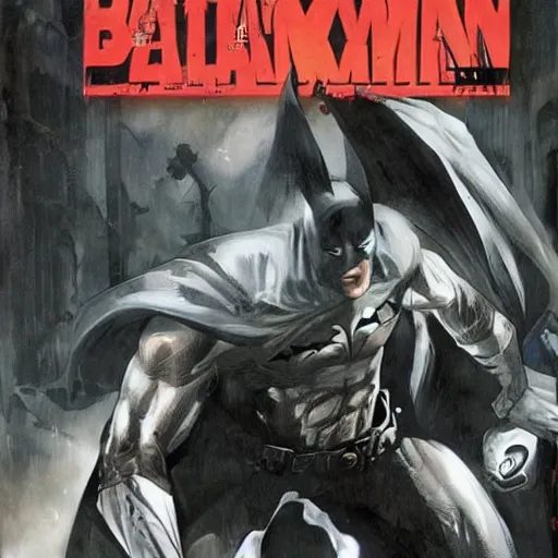 Image similar to comic book cover art of batman by lee bermejo and greg rutkowski