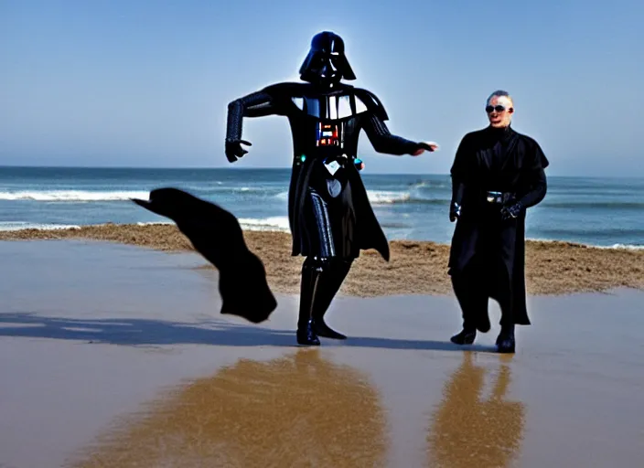 Image similar to darth vader frolicking at the beach