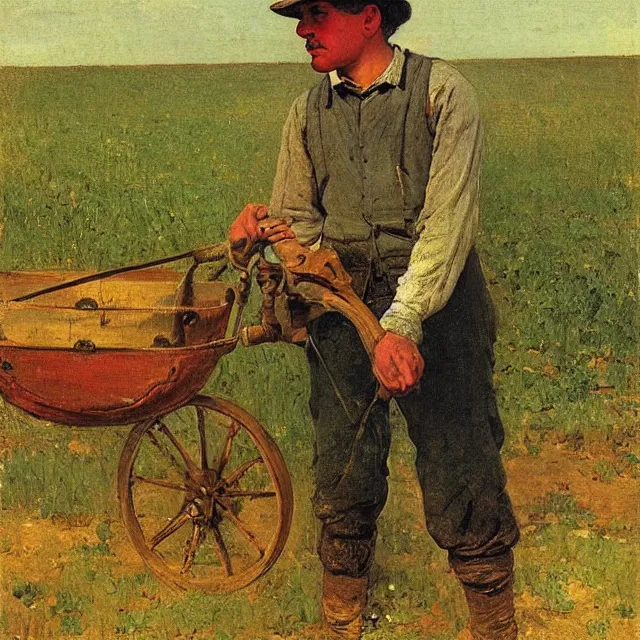 Image similar to portrait of a young farmer in ohio in 1 8 8 8, art by winslow homer and thomas eakins