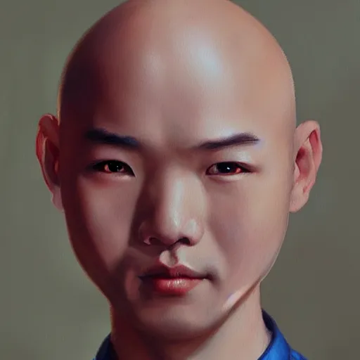 Image similar to bald chinese boy, oil painting, artgerm, portrait, highly detailed, artstation