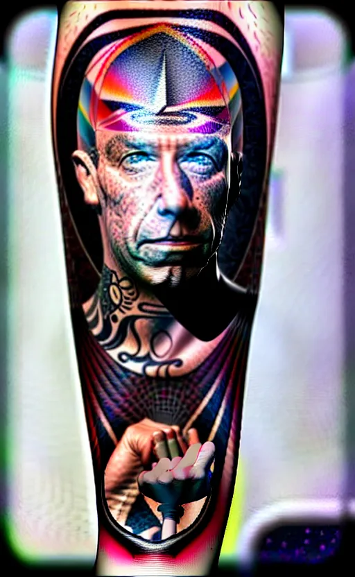 Prompt: arm with joe rogan tattoo, facebook photo, tattoo