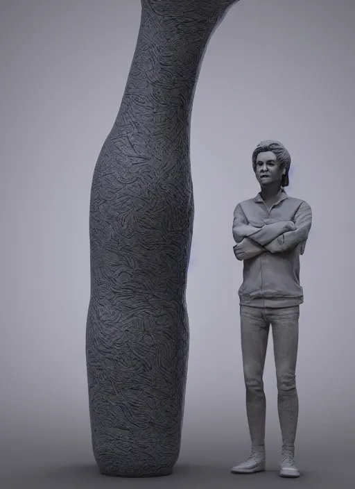 Image similar to a sculpture of a man standing next to a tall vase, a raytraced image by Hikari Shimoda, polycount, video art, vray tracing, ray tracing, rendered in unreal engine