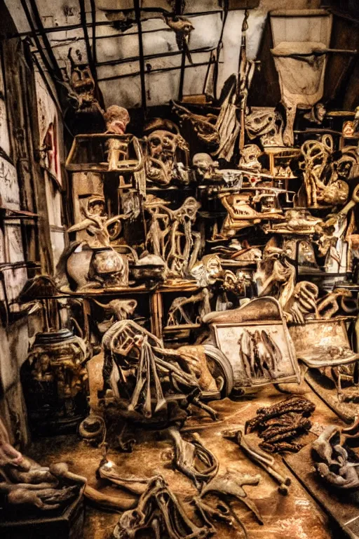 Image similar to close up, inside a museum, a room where body parts are piece of arts at night, filth and grim, very detailed, ultra realistic photography, grainy image, 50mm lens,