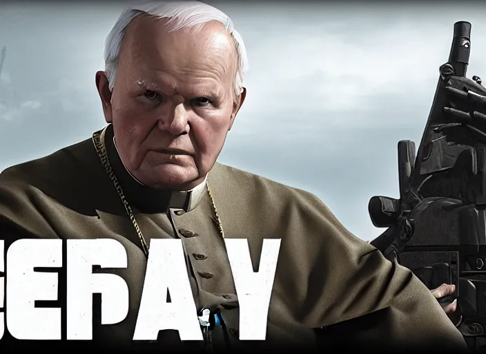 Prompt: john paul ii in escape from tarkov, screenshot