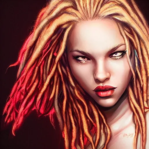 Prompt: a flawless female beauty with blonde and red dreadlocks by artgerm, dramatic lighting