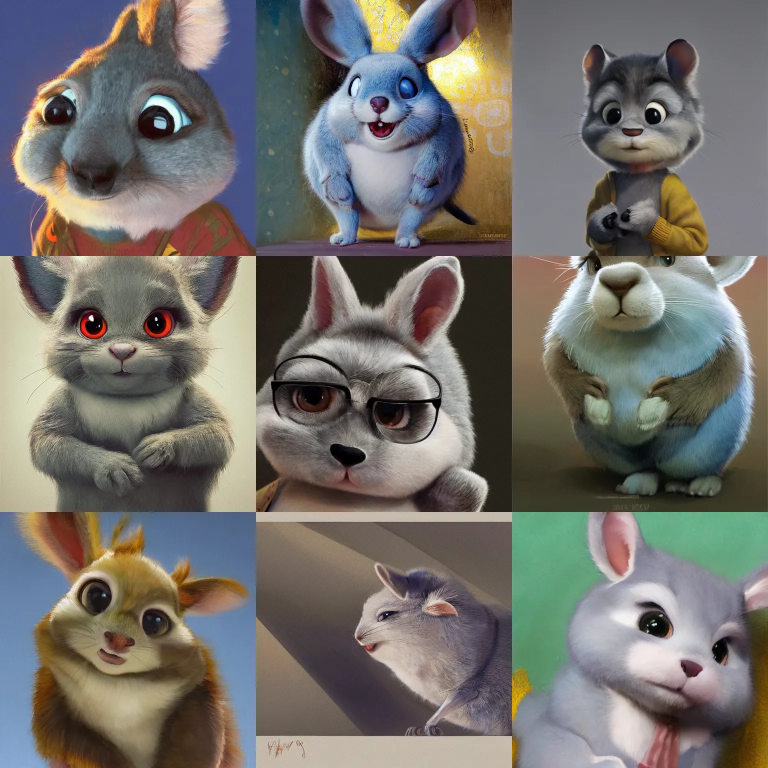 Prompt: promotional art, very very very cute disney pixar chinchilla character, iconic character, detailed fur, concept artwork, 3 d render official art, promotional art, by ilya kuvshinov katsuhiro villeneuve, jeremy lipkin and michael garmash and rob rey, disney pixar zootopia