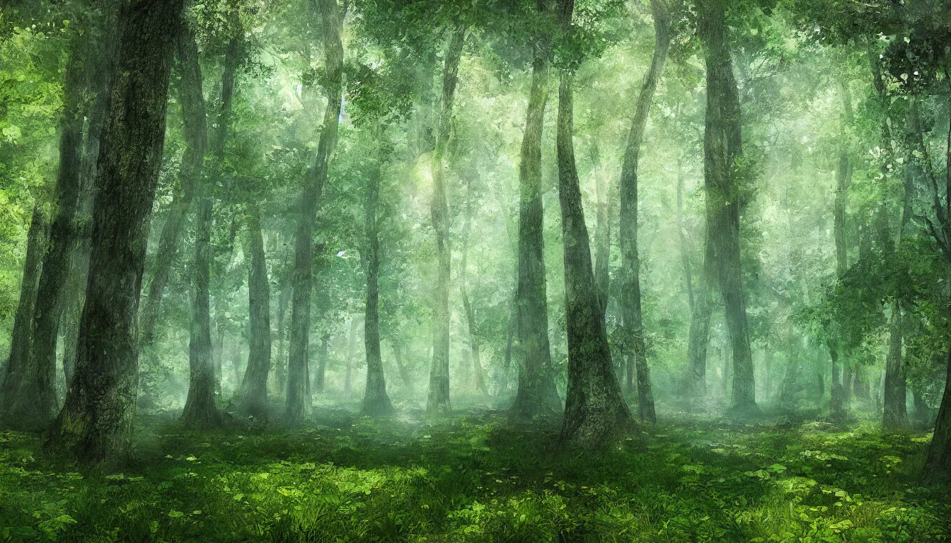 Image similar to a clearing in a forest, digital art, highly detailed, realistic, bright colors, 8 k