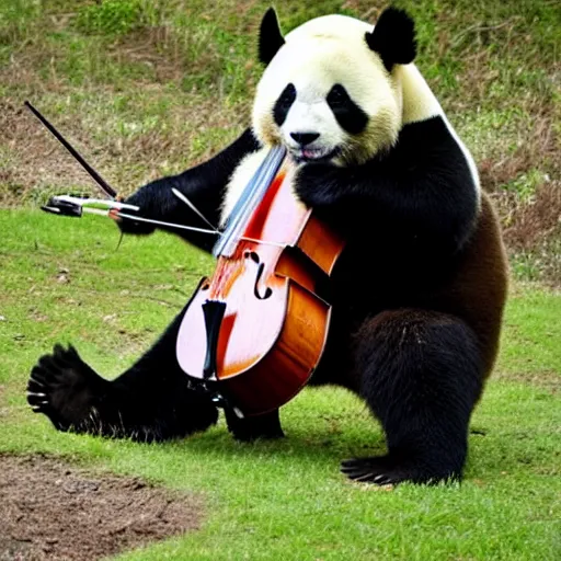 Image similar to a giant panda playing cello