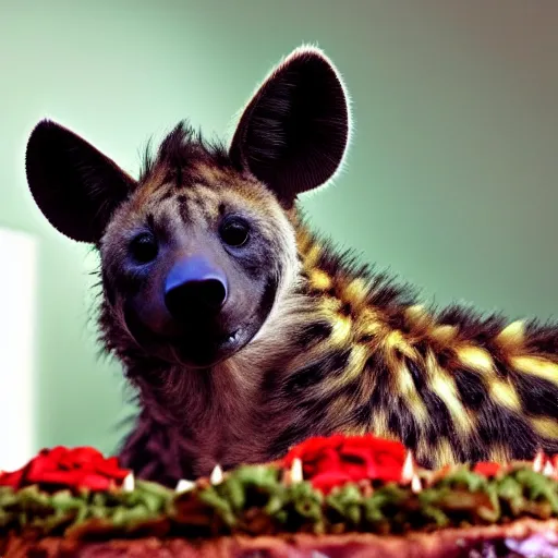 Image similar to a hyena on top of a birthday cake