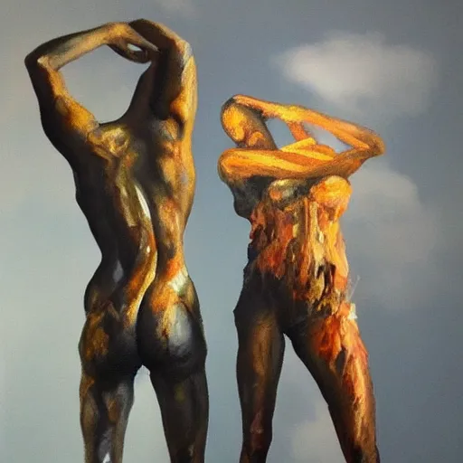 Image similar to body sculptures made with oil painting, brush strokes, volumetric