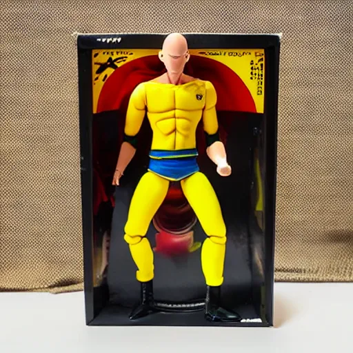 Prompt: saitama, stop motion vinyl action figure, plastic, toy, butcher billy style