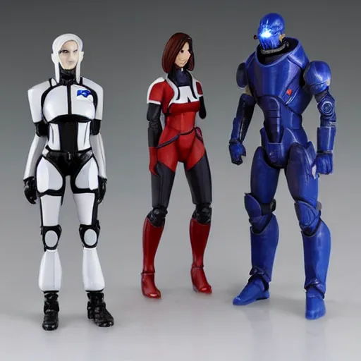 Prompt: Wax figurines of Mass Effect characters