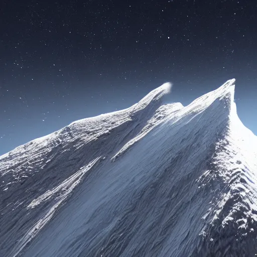 Prompt: towering snowy mountain in space, 8k, cinematic