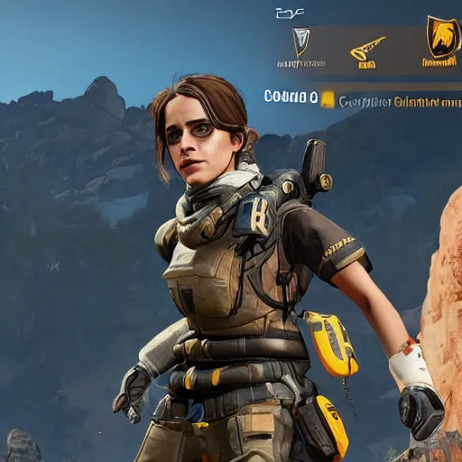 Prompt: Emma Watson screenshot from apex legends play of the game