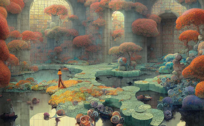 Image similar to tiled room squared waterway, fantasy. intricate, amazing composition, colorful watercolor, by ruan jia, by maxfield parrish, by marc simonetti, by hikari shimoda, by robert hubert, by zhang kechun, illustration, gloomy