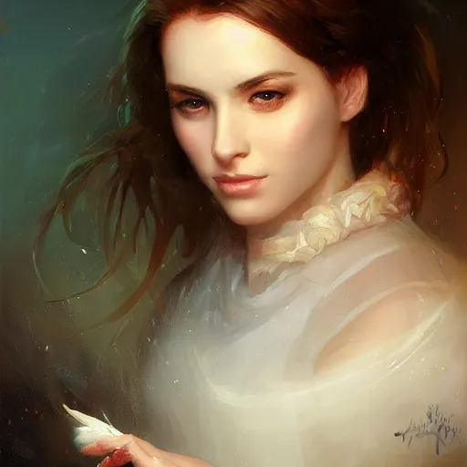 Prompt: portrait of a french woman ( 3 5 ) from france in 2 0 2 1, an oil painting by ross tran and thomas kincade