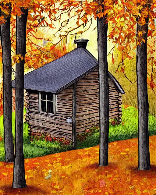 Image similar to autumn hill cabin man illustration by arti chauhan