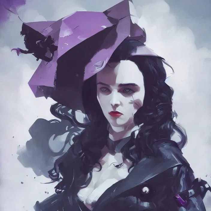 Image similar to a douchrome black and lilac comic noir illustration painting of yennefer of vengerberg by sachin teng and sergey kolesov and ruan jia and heng z. graffiti art, sci fi, hyper detailed. octane render. trending on artstation