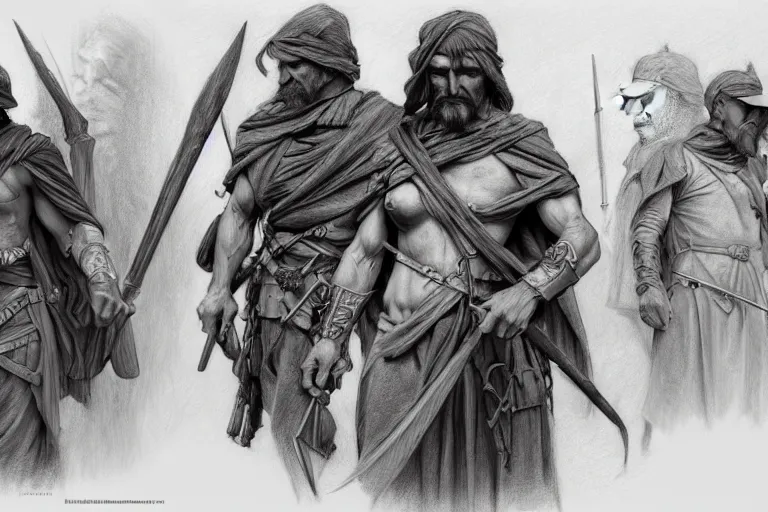 Image similar to hyperrealist pencil sketch of a tuscan raiders by david malan and alphonse mucha, fantasy art, drawing, dynamic lighting, artstation, poster, volumetric lighting, very detailed faces, 4 k, award winning