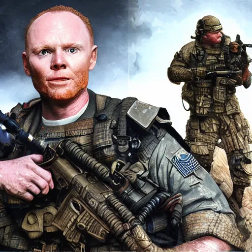 Image similar to Bill Burr as a navy SEAL, high resolution fantasy concept art, realistic, intricate details, soft lighting