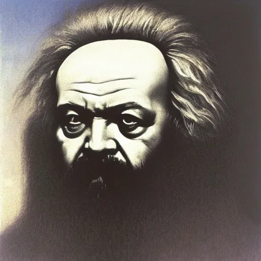 Prompt: portrait painting of Karl Marx by zdzisław Beksiński