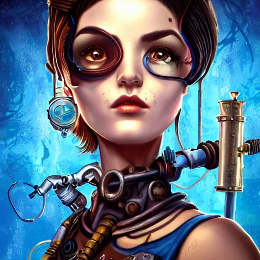 Prompt: underwater bioshock steampunk portrait of lara croft, Pixar style, by Tristan Eaton Stanley Artgerm and Tom Bagshaw.