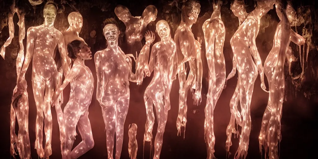 people with glowing body paint, rebirth symbolism