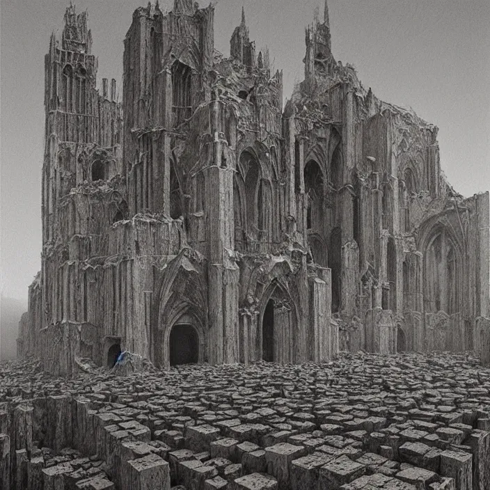 Prompt: crumbled cathedral made of paperbags, highly detailed, artstation, art by zdislav beksinski, wayne barlowe, edward hopper