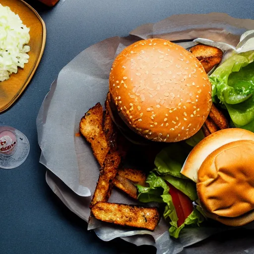 Prompt: a delicious cheeseburger, food photography