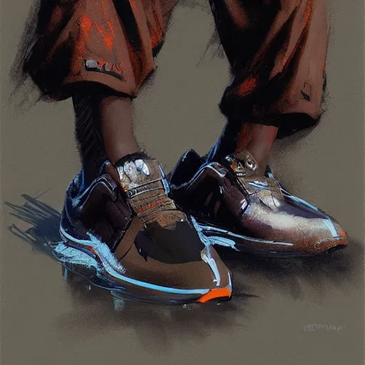 Image similar to water resistant orange sneakers, by Craig mullins, Steve Purcell, Ralph McQuarrie. Design. Fashion. Trending on artstation. Centered image, no background