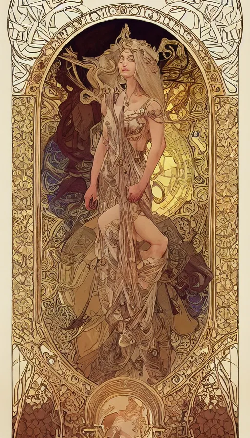 Prompt: soldiers, highly detailed, very intricate, art nouveau, gold filigree, left right symmetry, tarot concept art watercolor illustration by mandy jurgens and alphonse mucha and alena aenami, featured on artstation