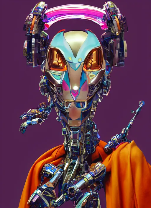 Image similar to an anthropomorphic beautiful mecha female wizard portrait holding a staff wearing colourful robe, fine art, award winning, intricate, elegant, sharp focus, octane render, hyperrealistic, cinematic lighting, highly detailed, digital painting, 8 k concept art, art by jamie hewlett and z. w. gu, masterpiece, trending on artstation, 8 k