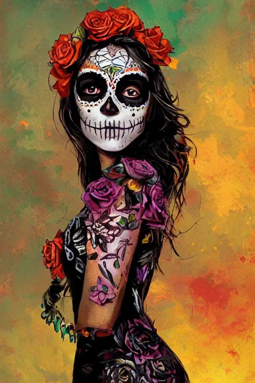 Illustration of a sugar skull day of the dead girl, | Stable Diffusion ...