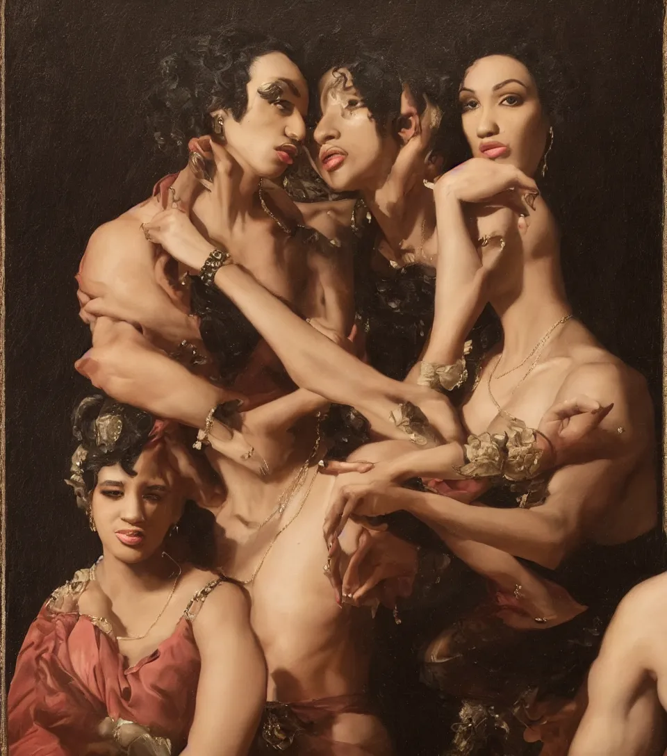 Image similar to portrait of cardi b and offset in the style of roberto ferri