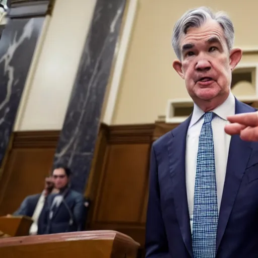 Image similar to jerome powell fighting himself in front of congress