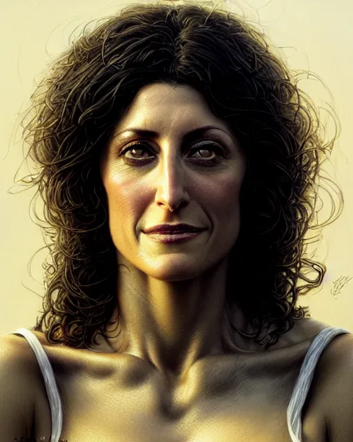 Image similar to lisa edelstein, thicc, young,, character portrait, portrait, close up, concept art, intricate details, highly detailed by greg rutkowski, michael whelan and gustave dore