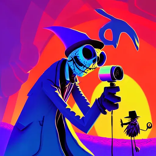 Image similar to curled perspective digital art of a grandpa with a photo camera by anton fadeev from nightmare before christmas