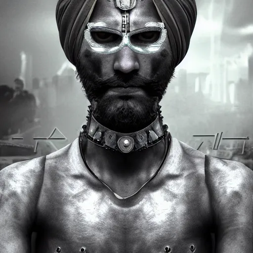 Image similar to cyborg Sikh warrior, photorealistic