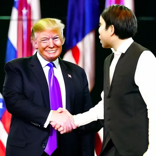 Prompt: donald trump and Hikaru Nakamura shaking hands