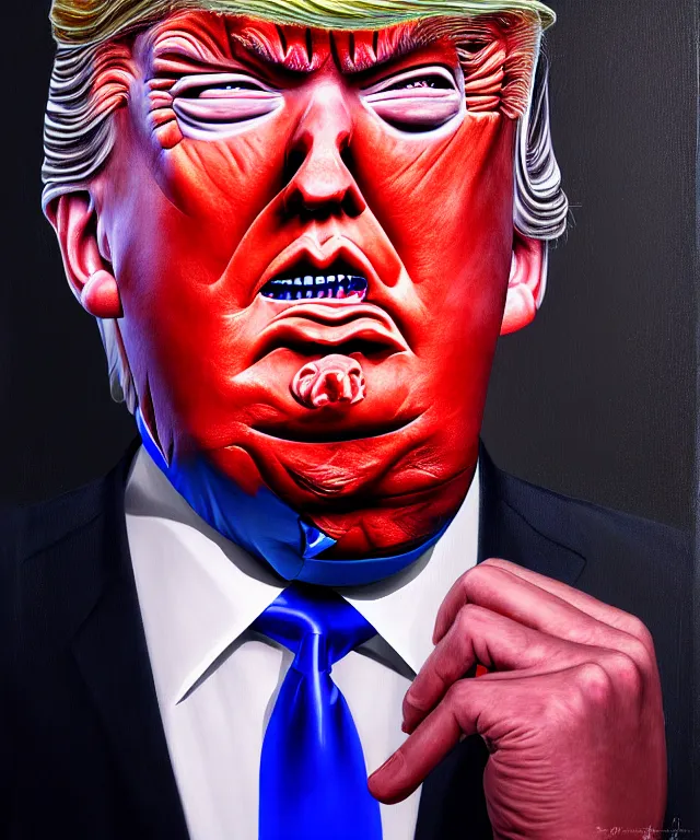 Image similar to a portrait painting of trump, polycount, surrealism, surrealist, lovecraftian, cosmic horror, high detail