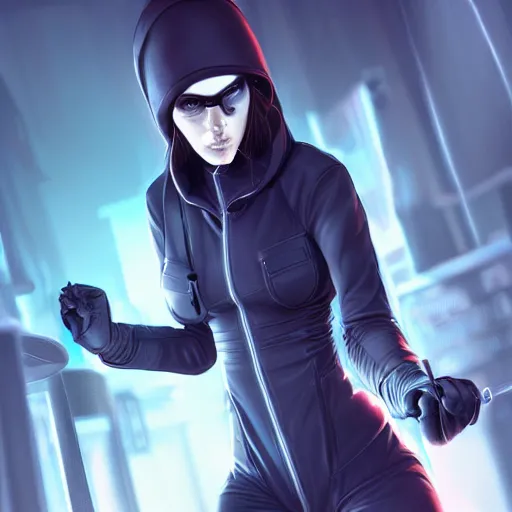 Image similar to female hacker breaking into high security system, dark brooding, artgerm, digital art, cgsociety, artstation