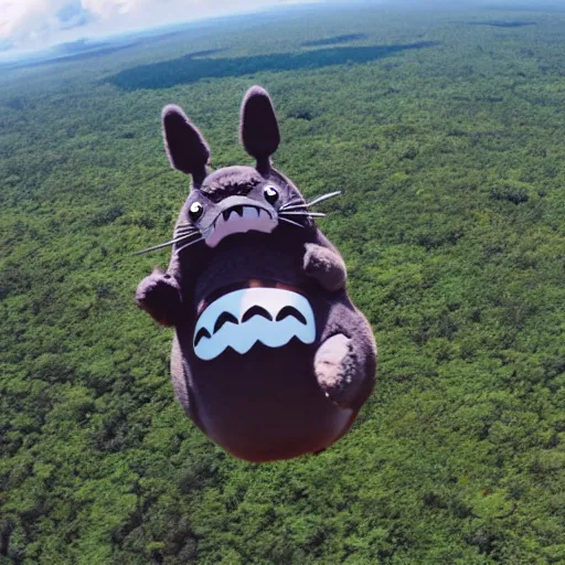 Image similar to super fat totoro skydiving while waving at the camera