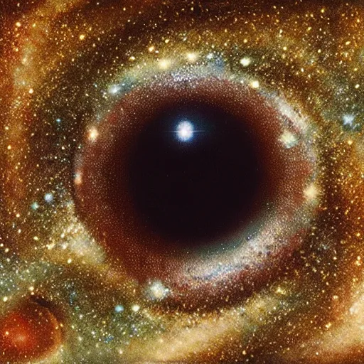 Image similar to a highly detailed photorealistic painting of a human eye reflecting the milky way galaxy